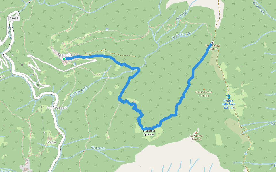 S10d Spoccia - Bronte - Tre Confini walking route map in Spoccia