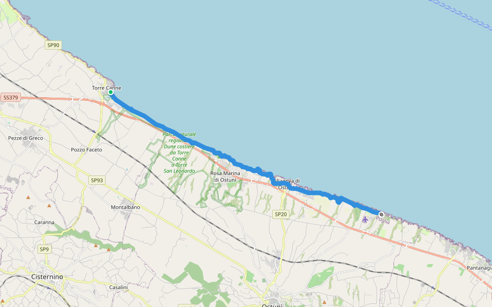 Via Francigena - Variante Via Traiana walking route map in Torre Canne