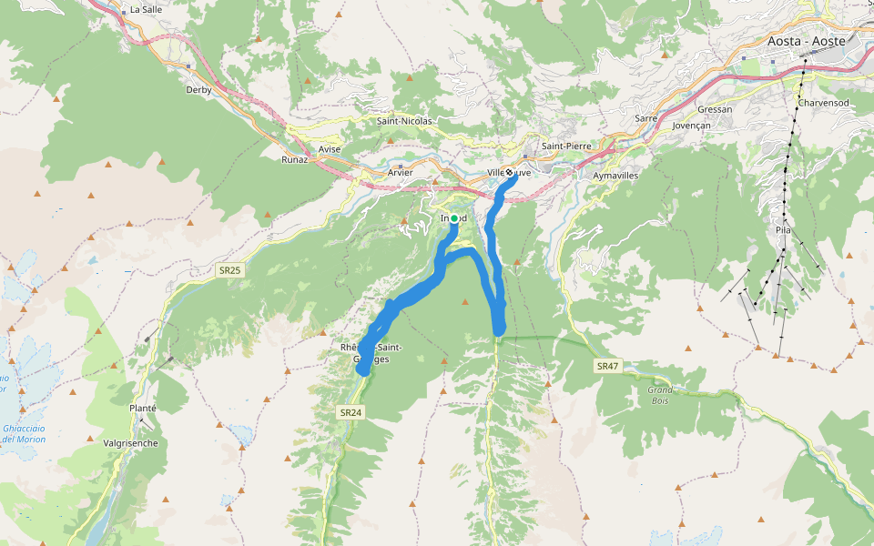 Cammino Balteo (Bassa Via della Valle d'Aosta), Tappa 16 walking route map in Plan D'introd