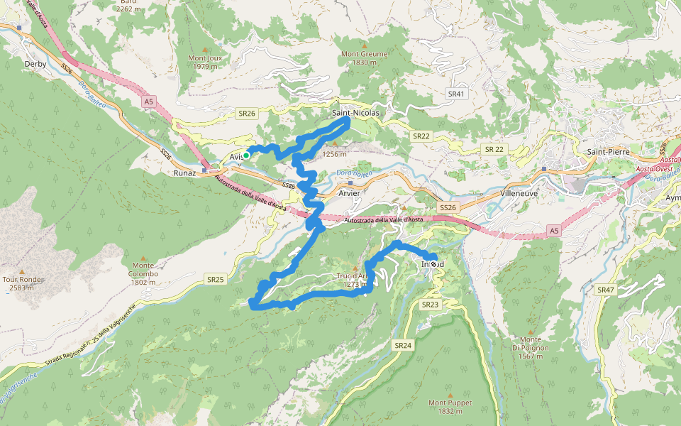 Cammino Balteo (Bassa Via della Valle d'Aosta), Tappa 15 walking route map in Avise