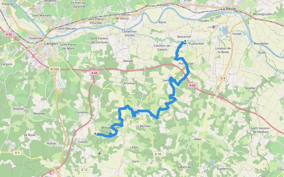 Pays d'Auros : Bassanne - Auros - Cazats : circuit départemental walking route map in Bassanne