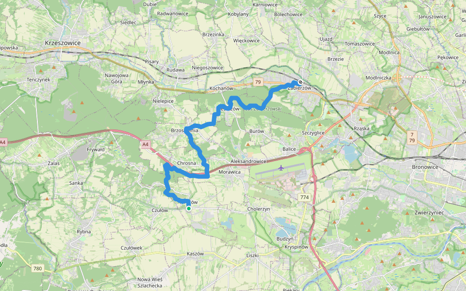 Mników - Zabierzów walking route map in Mników