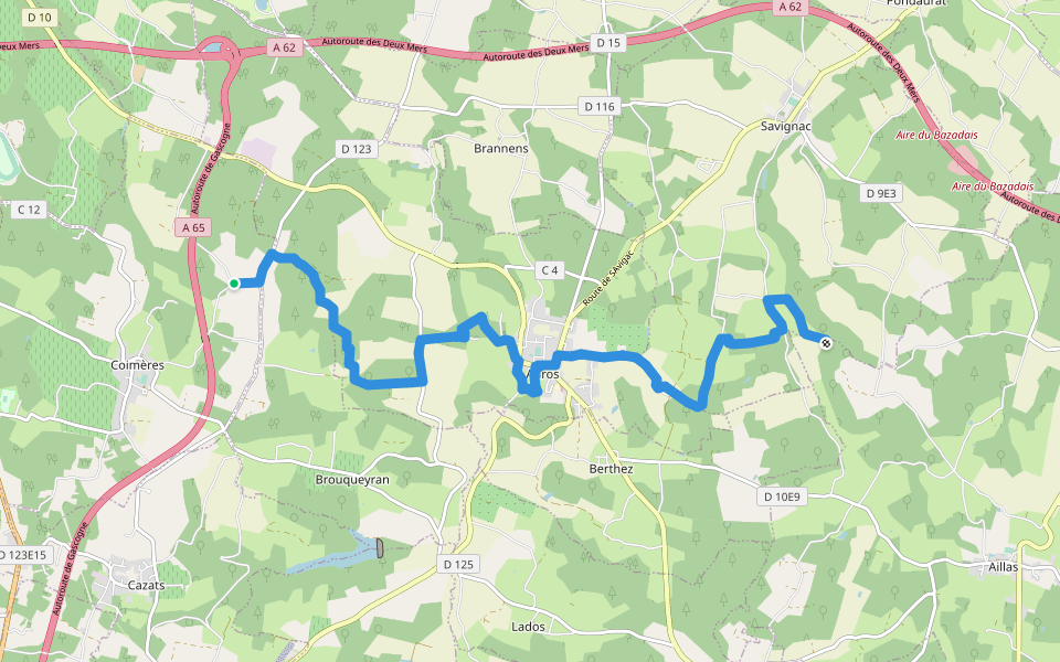 Pays d'Auros : Coimères - Auros - Sigalens : circuit départemental walking route map in Coimères