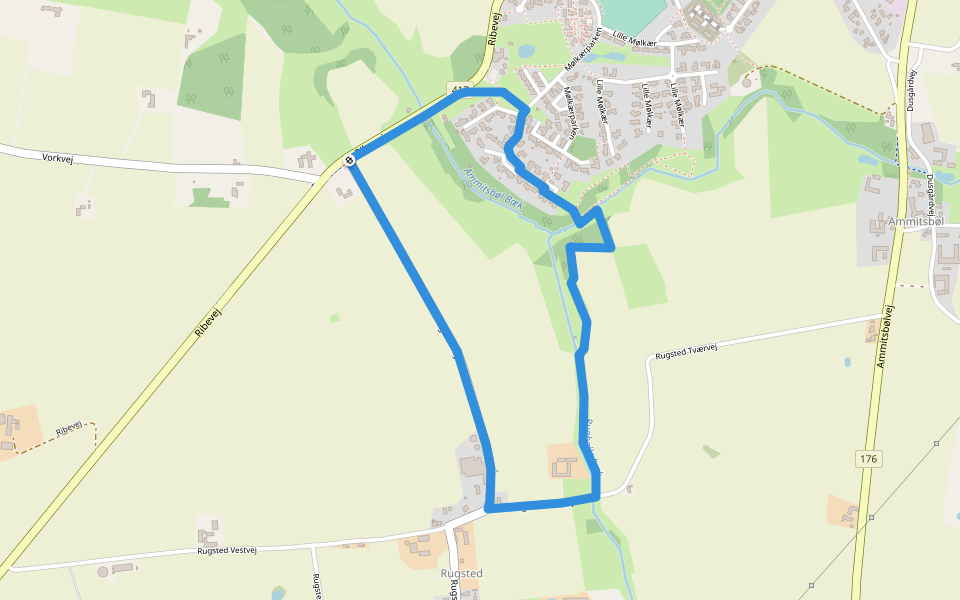 Ammitsbøl Bæk Rød Rute walking route map in Vejle