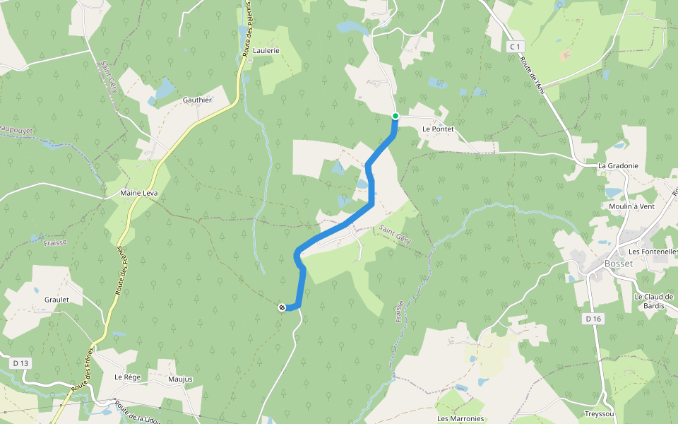 Liaison St-Gery - Bosset - Fraisse walking route map in Saint-Géry