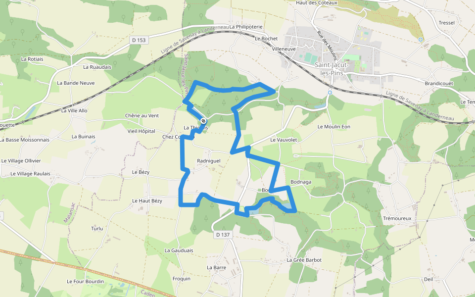 Circuit des Étangs walking route map in Saint-Jacut-les-Pins