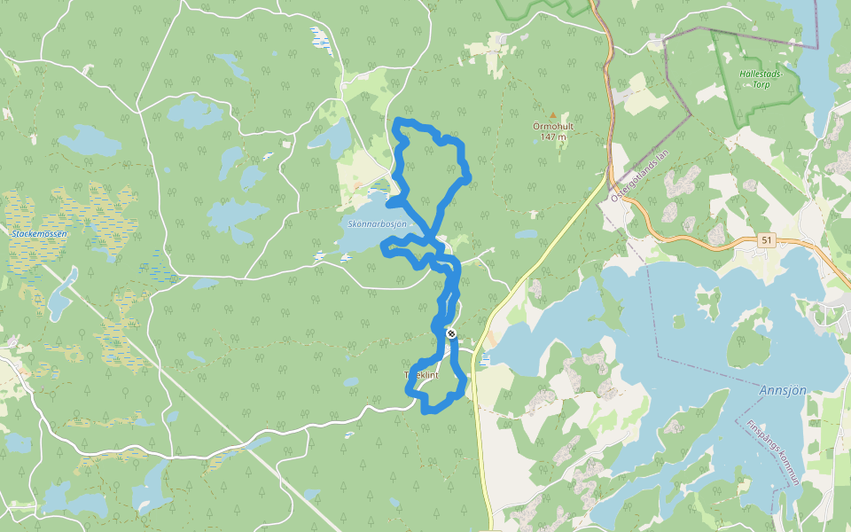 Östgötaleden: Skönnarboleden walking route map in Kristinefors