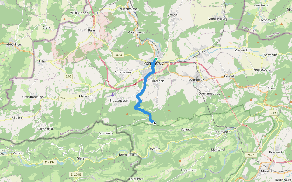 Porrentruy-Les Chainions walking route map in Porrentruy