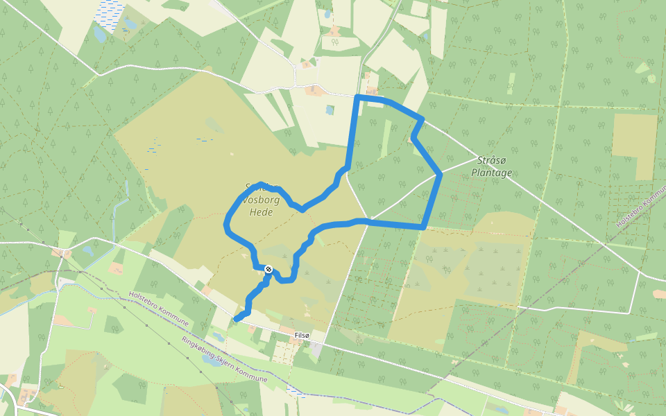 Sønder Vosborg Hede gul rute walking route map in Ulfborg