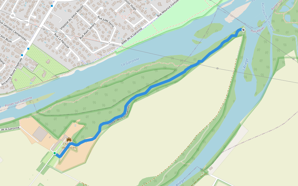 Sentier de la Confluence walking route map in Pinsaguel