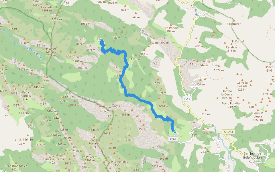 PR-AS 214 Ruta Vallemoru walking route map in Taranes