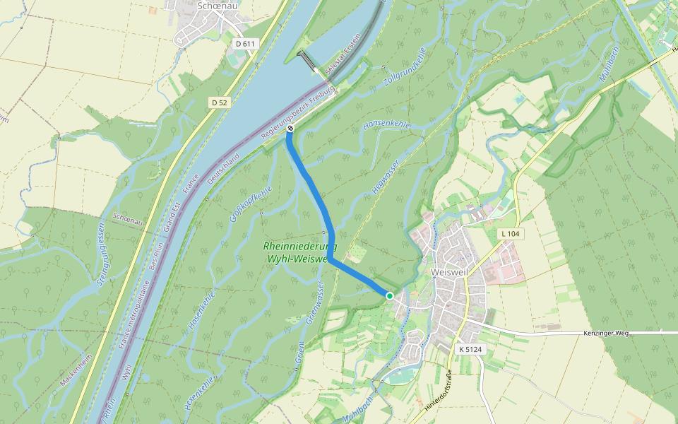 Skulpturenweg Weisweil walking route map in Weisweil