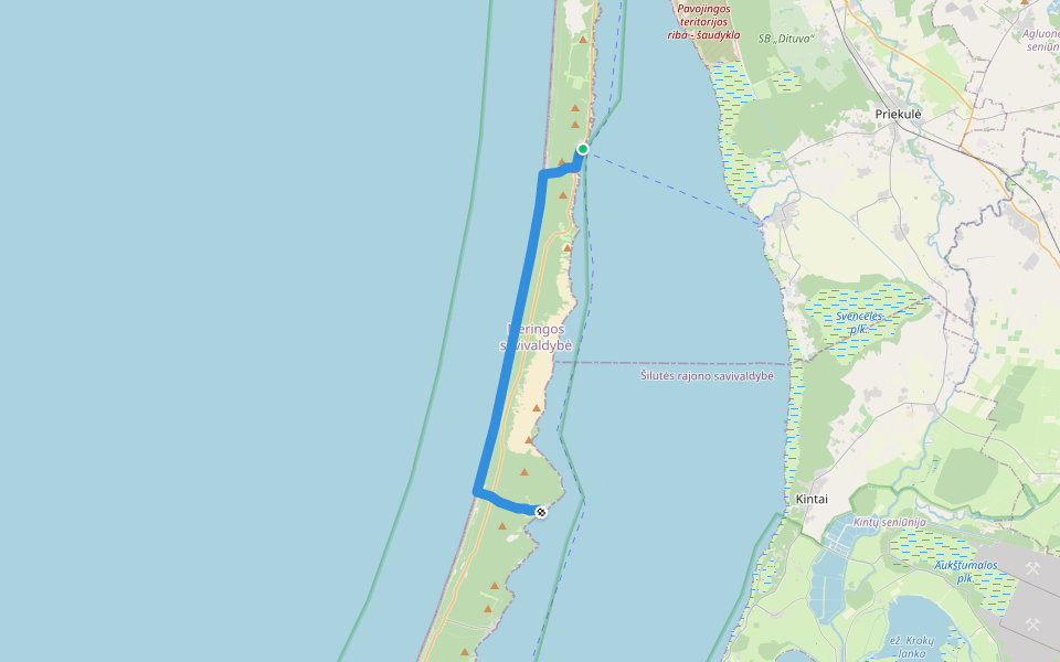E9 section 65: Pervalka – Juodkrantė walking route map in Juodkrantė