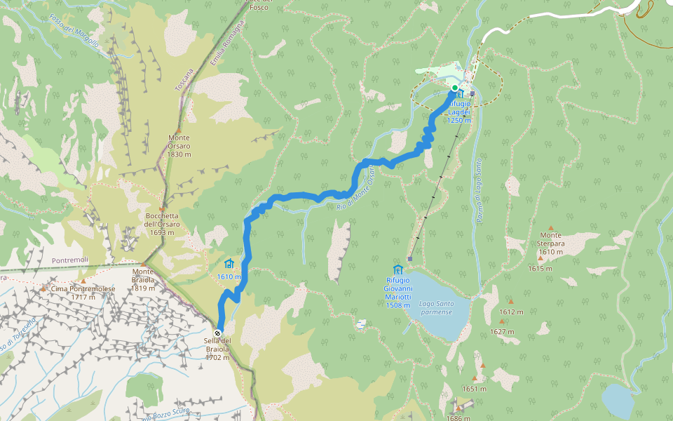 Rifugio Lagdei - Capanna Schiaffino (Capanna del Braiola) - Sella del Braiola walking route map in Lagdei