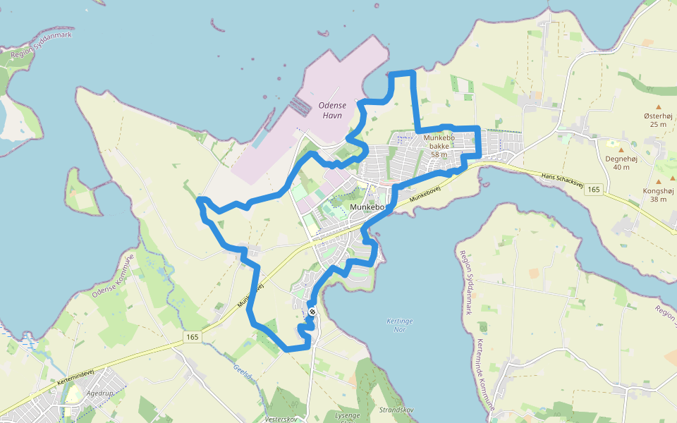 Munkebostien walking route map in Munkebo