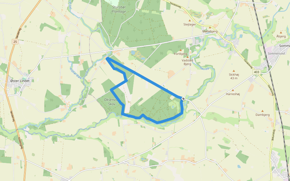 Oksenvad Skov walking route map in Sommersted