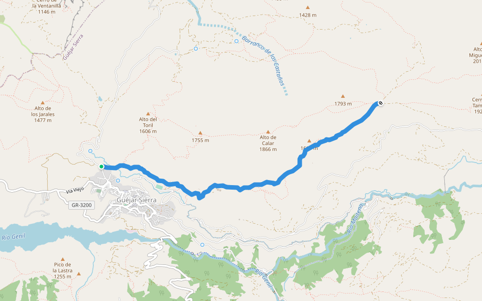 Sendero al Collado de la Gitana walking route map in Güejar Sierra