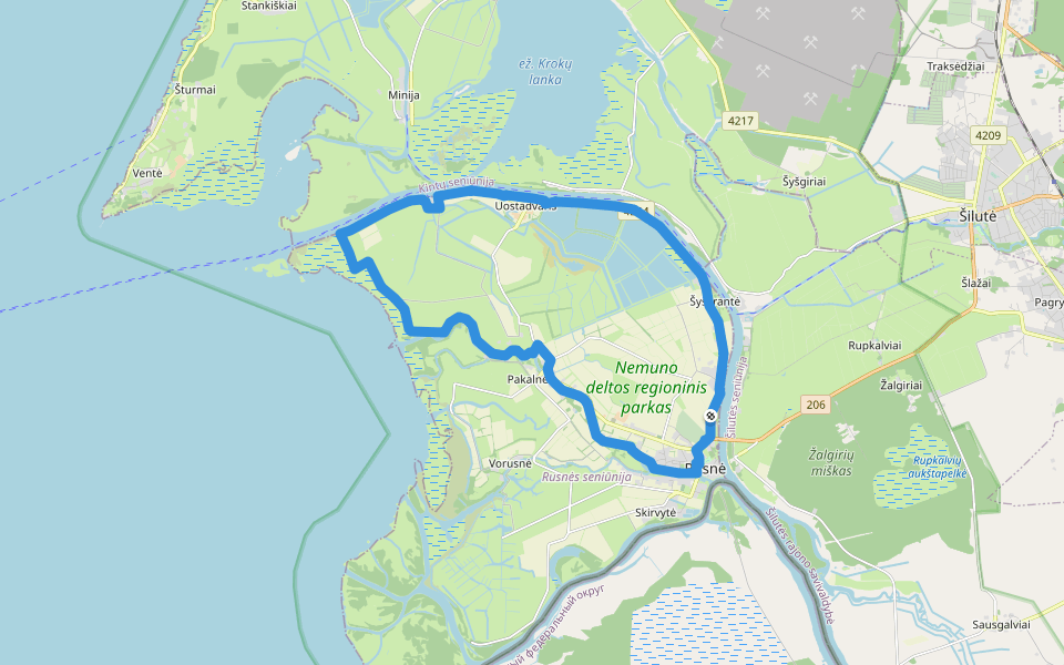 E9 section 69: Rusnė Island walking route map in Rusnė