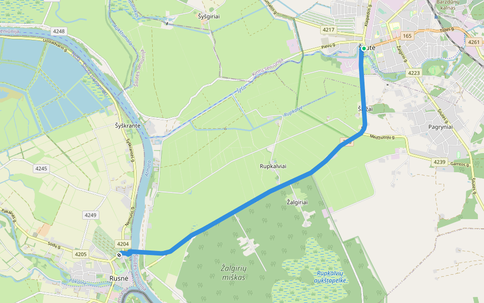 E9 section 70: Rusnė – Šilutė walking route map in Šilutė