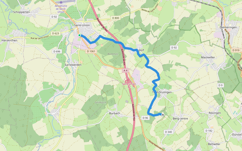 Sentier des pelerins walking route map in Sarre-Union