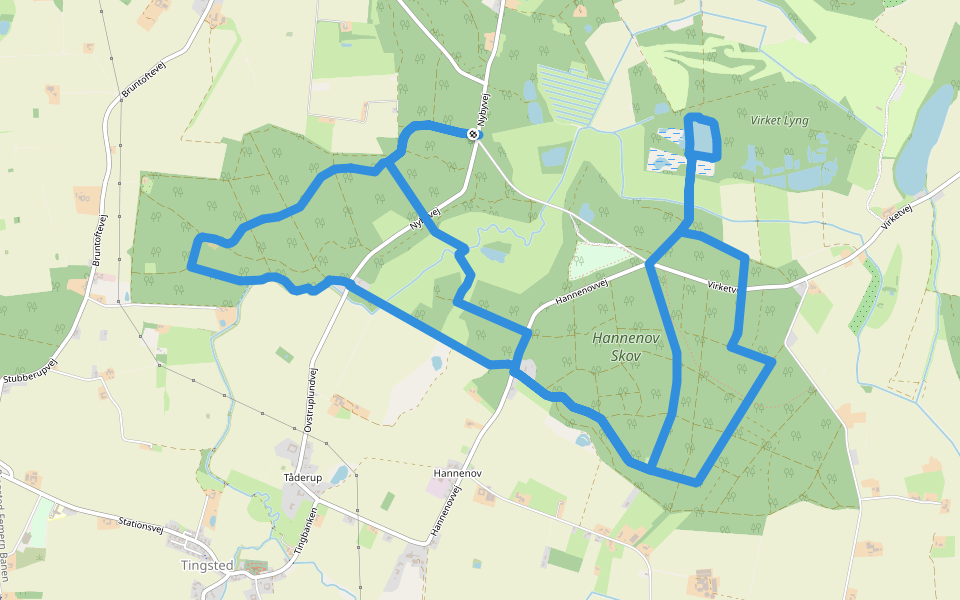 Borremosen og Hannenov Skoven walking route map in Eskilstrup