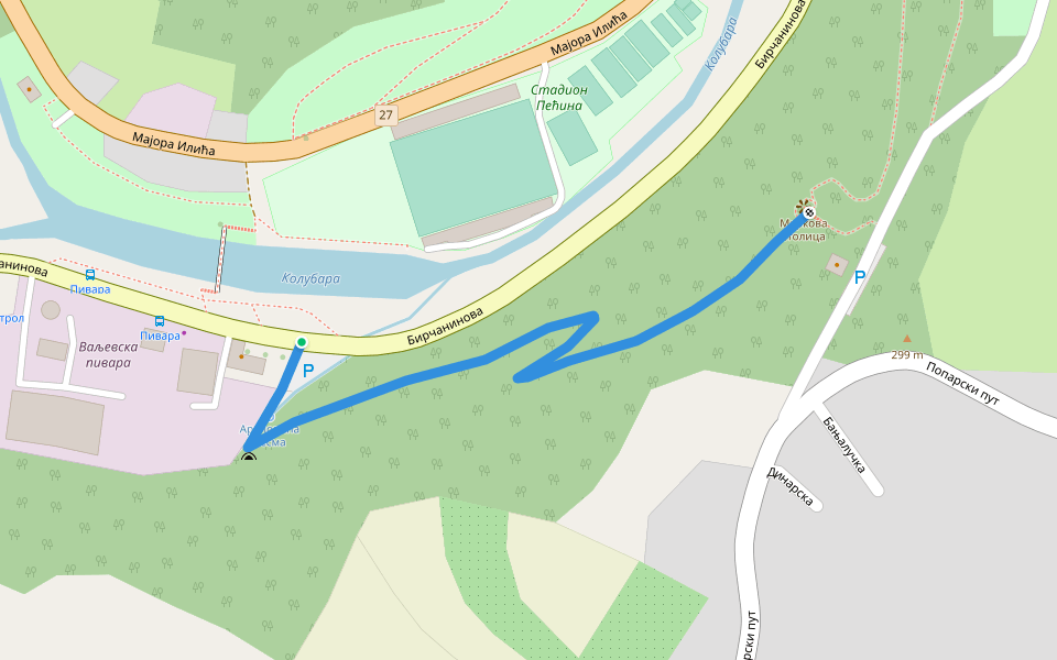 Маркова столица walking route map in Valjevo