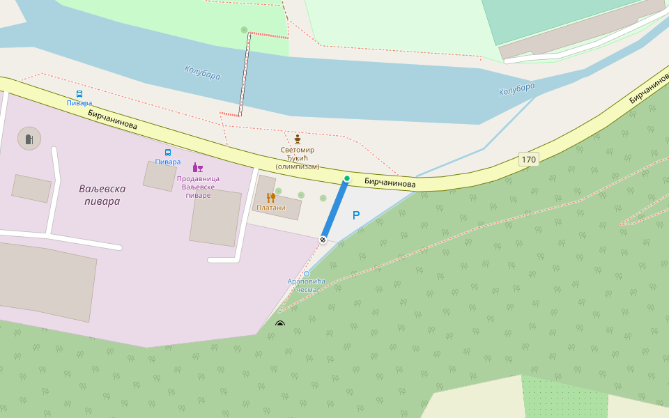 Ваљево - центар walking route map in Valjevo