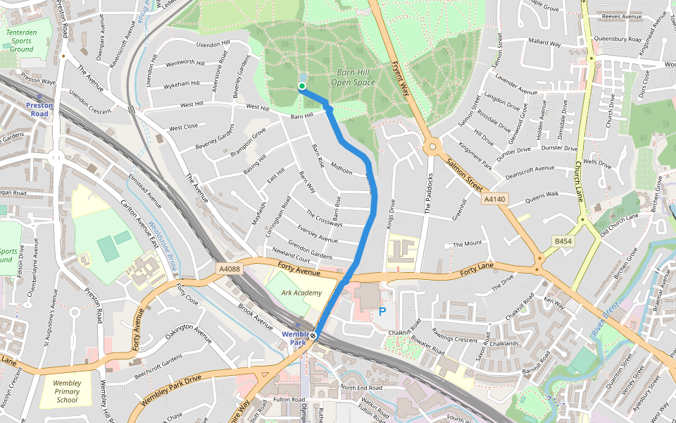 Capital Ring link to Wembley Park underground station walking route map in Wembley
