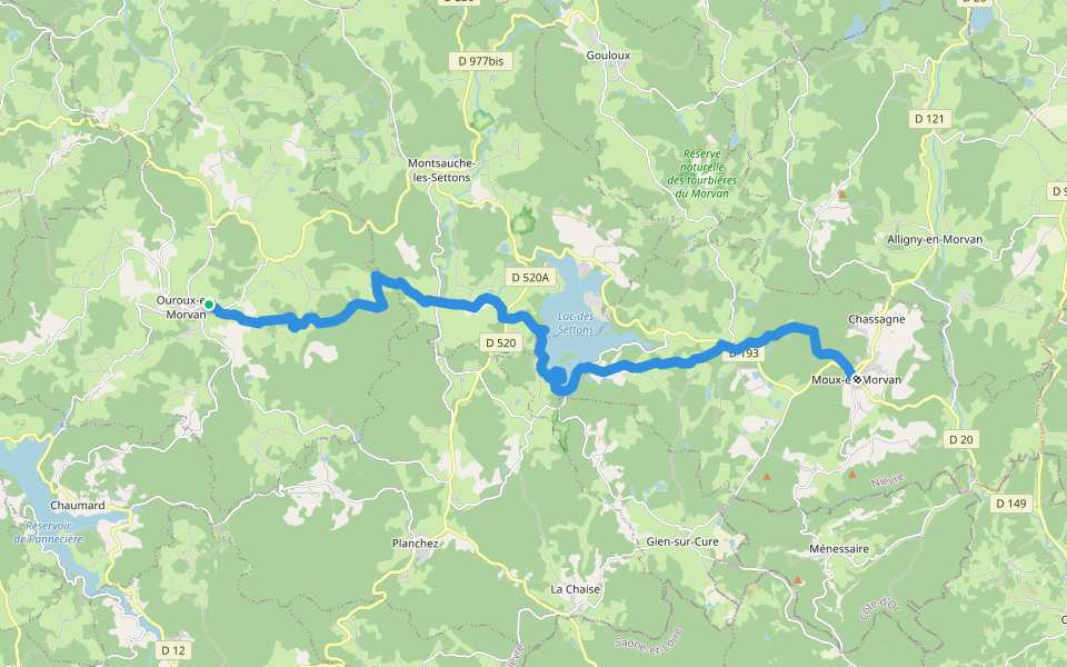 Tour du Morvan - Variante Ouroux - Moux walking route map in Ouroux-en-Morvan