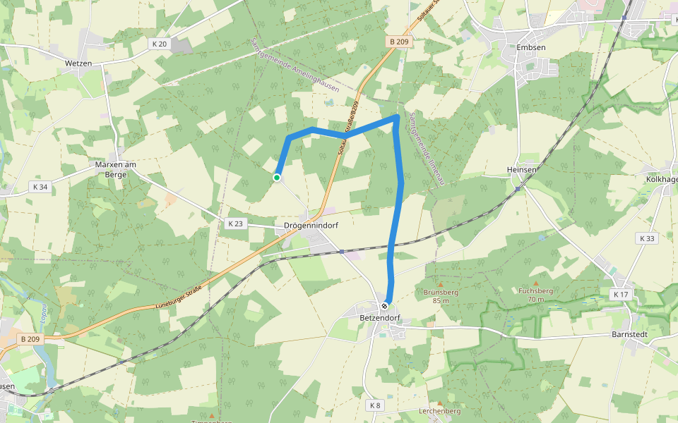 Wanderweg B3 Amelinghausen walking route map in Betzendorf