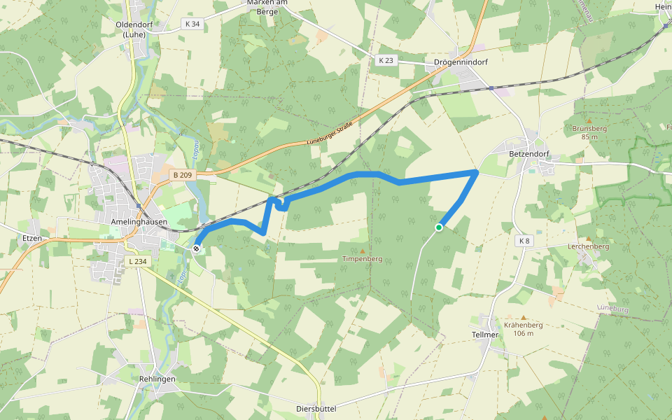 Wanderweg A1 Amelinghausen walking route map in Betzendorf