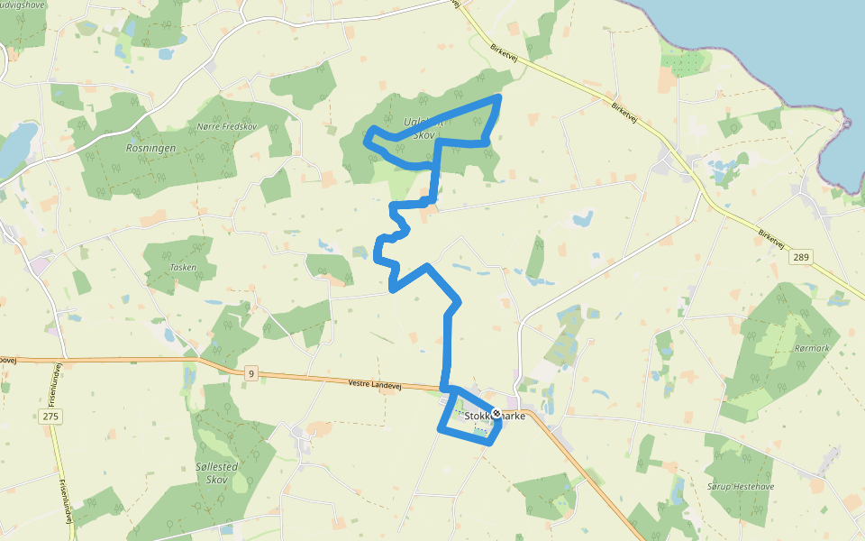 Sporet ved Knuthenlund Gods walking route map in Stokkemarke