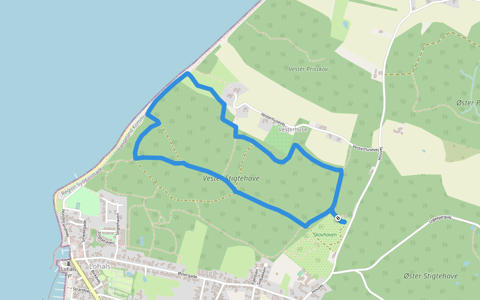 Vestre Stigtehave Rundtur walking route map in Tranekær