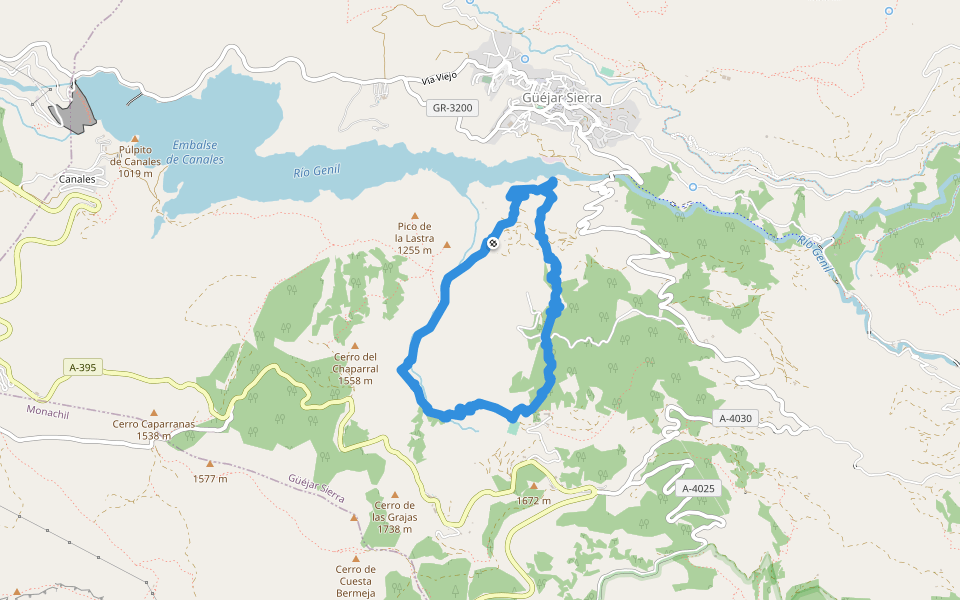 Sendero "Paso de los Viajeros Románticos" walking route map in Güejar Sierra