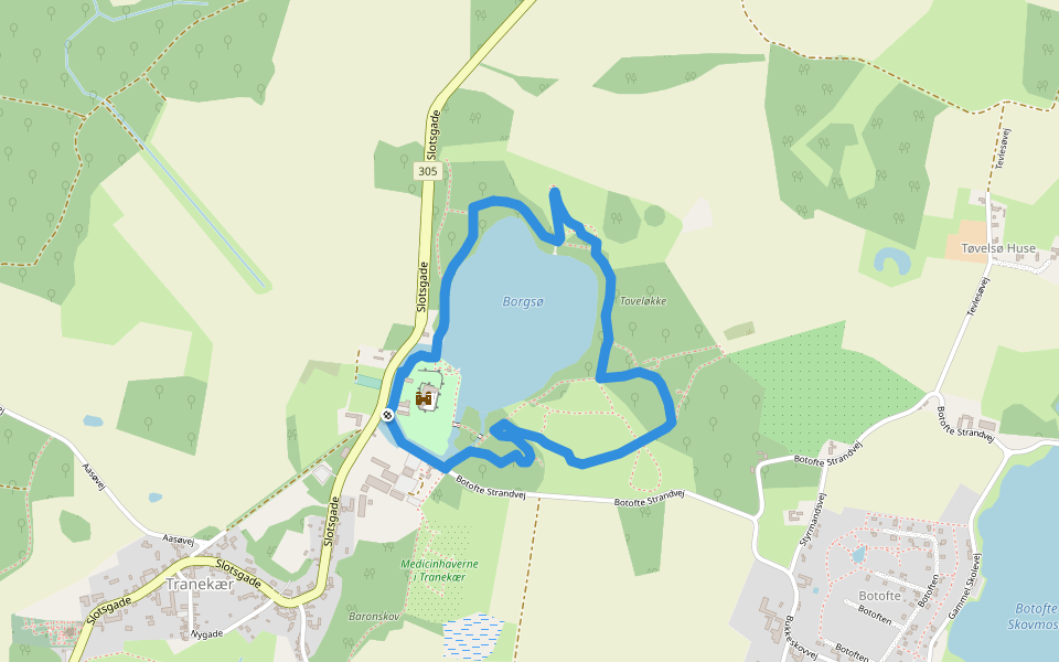 Tranekær Slotspark Rundtur walking route map in Tranekær