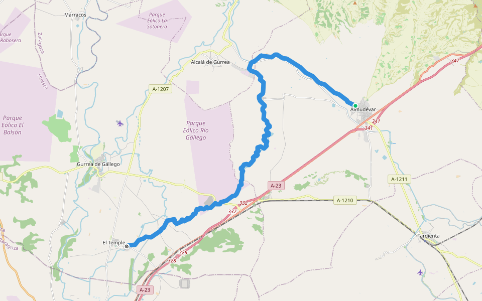 Camino Natural de Pedro Saputo walking route map in Almudévar