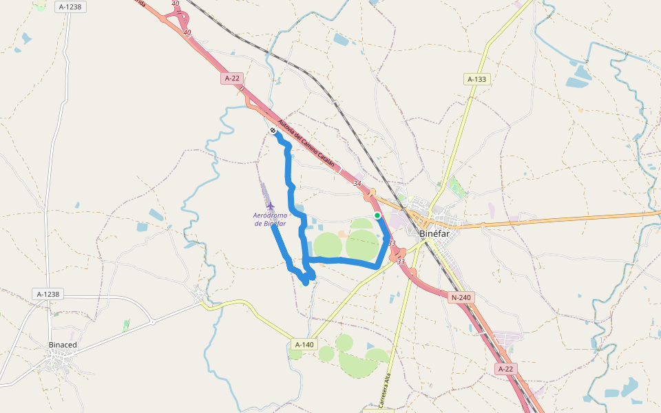 Camino Natural de la Sierra de San Quílez walking route map in Binéfar