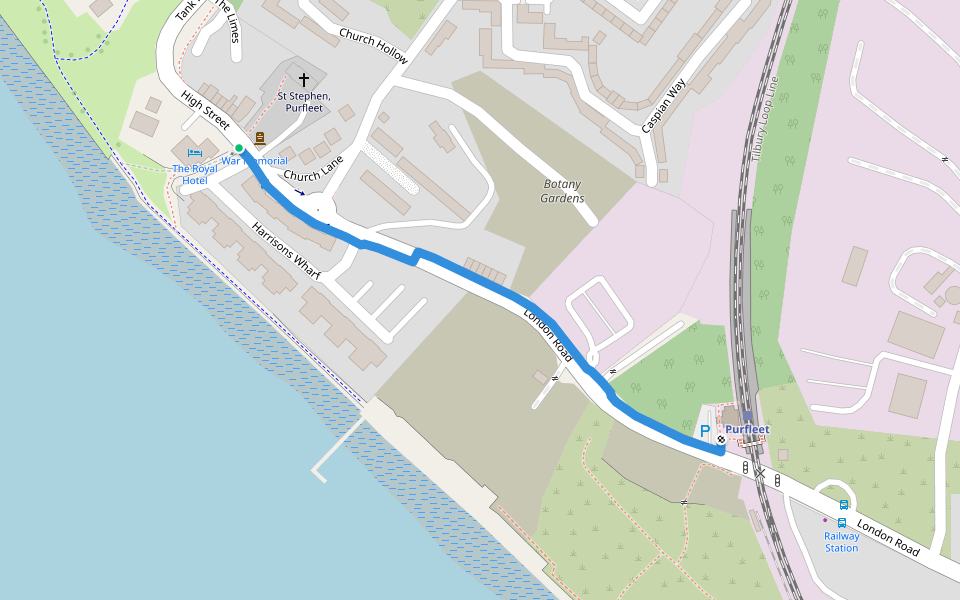 LOOP link to Purfleet station walking route map in Purfleet-on-Thames