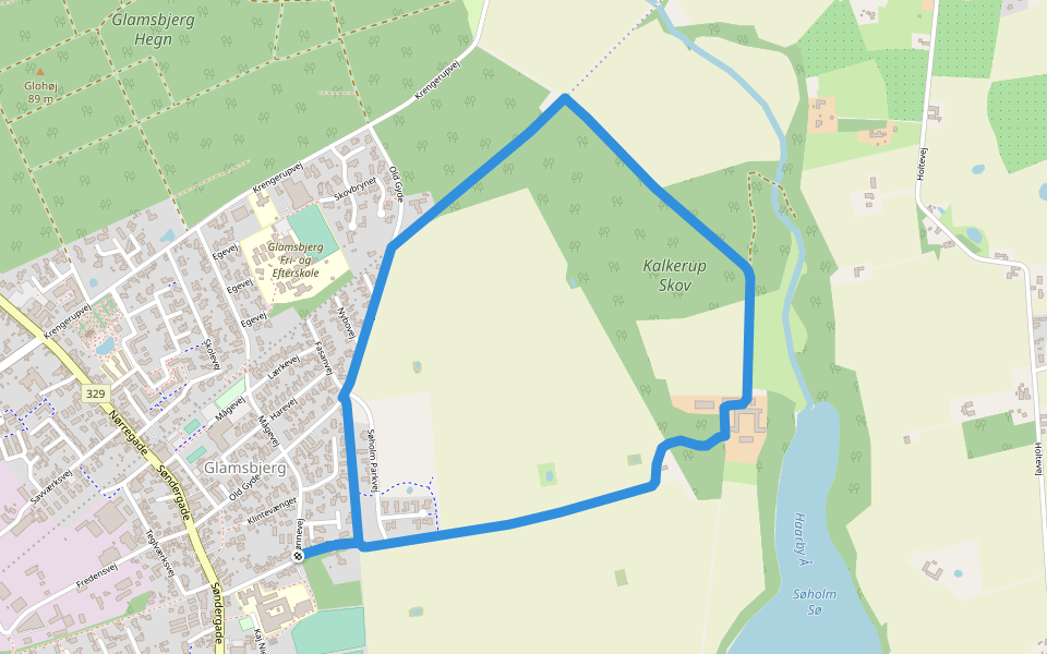 Søholmstien walking route map in Glamsbjerg