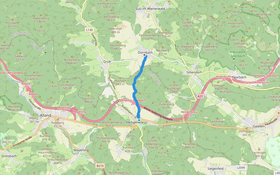 Heiligenkreuz - Dornbach walking route map in Heiligenkreuz im Wienerwald
