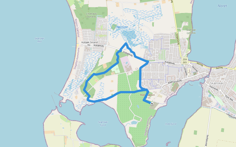 Kobæk Kvalitetssti walking route map in Skælskør
