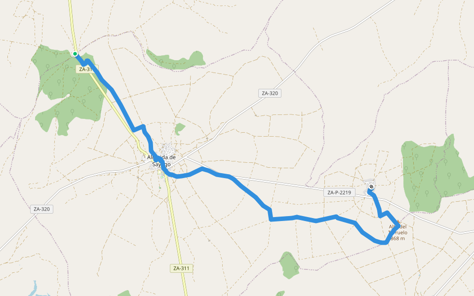 Camino Natural del Paisaje Agrario Sayagués walking route map in Almeida de Sayago