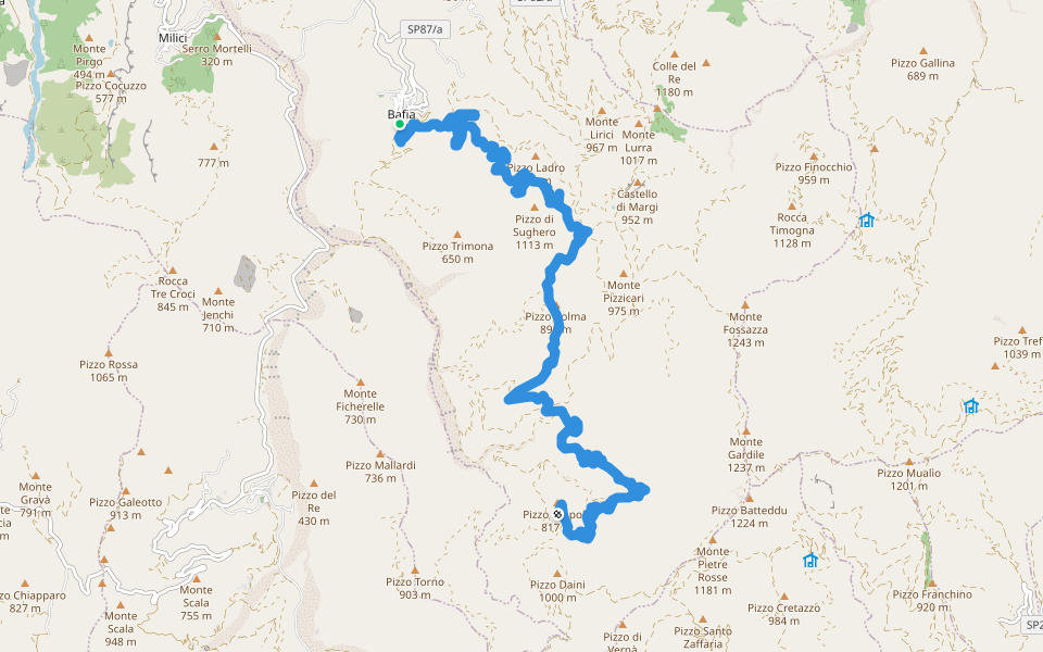 Bafia Pizzo Scapola walking route map in Bafia