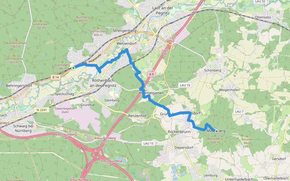 Jakob-Krieger-Weg walking route map in Rückersdorf
