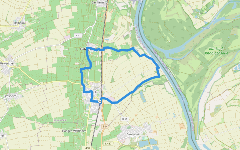 RheinRömerWeg walking route map in Guntersblum