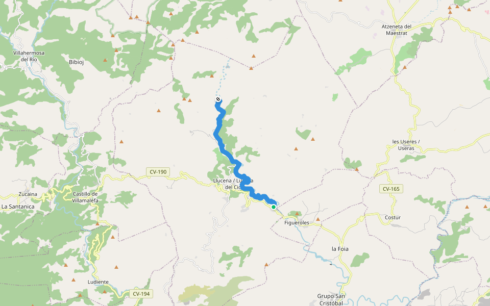 Camí Natural Ruta dels Molins d'Aigua walking route map in Lucena del Cid