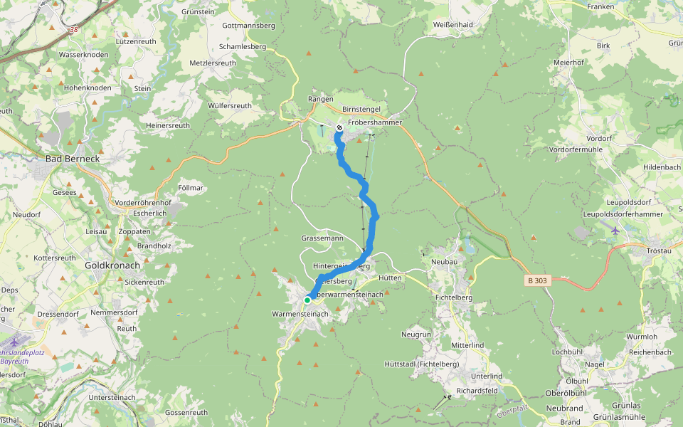 Ochsenkopfweg walking route map in Warmensteinach