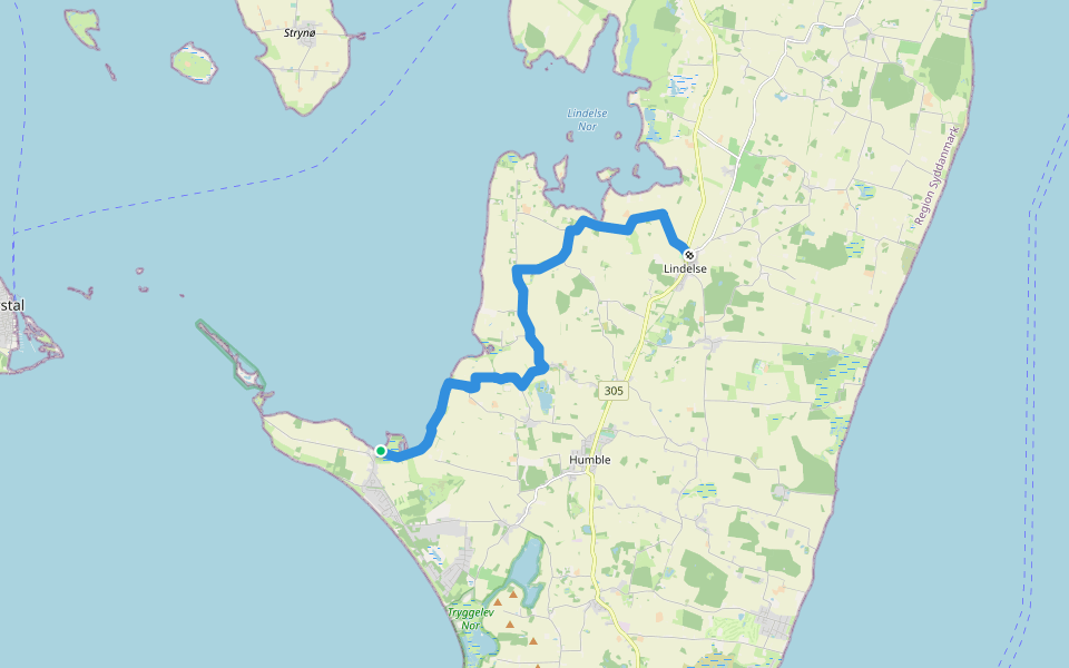 Ristinge - Lindelse walking route map in Humble