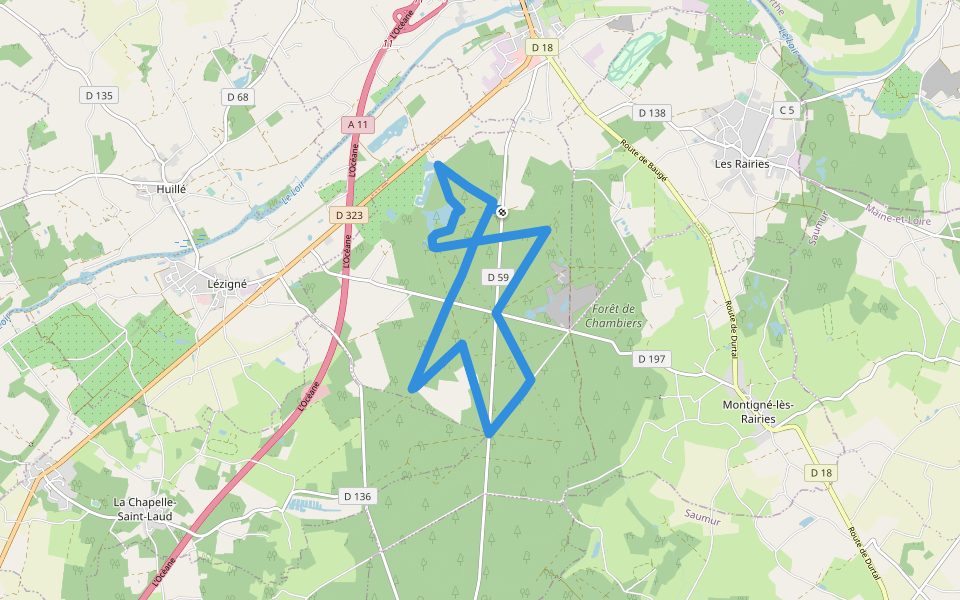 Circuit en forêtde Chambiers walking route map in Durtal