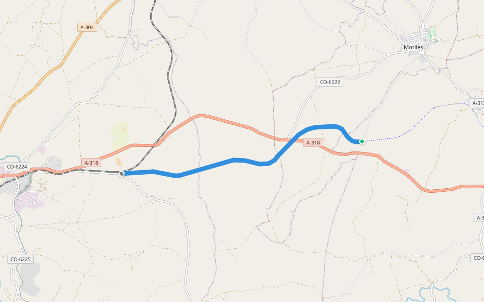 Camino Natural Via Verde del Aceite: Moriles a Campo Real walking route map in Moriles